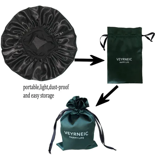 Vista 7 de VEYRNEIC Gorro de satén para el cabello para dormir, gorras de seda para quimioterapia con banda elástica ancha, gorro de dormir para mujeres