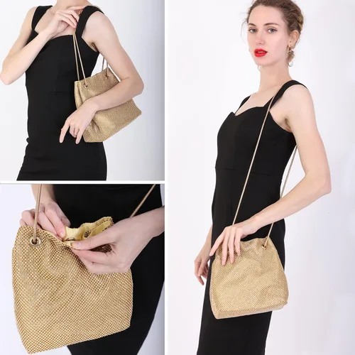 Vista 2 de Bolsa de noche para mujer, tamaño mejorado, bolsa de cubo de diamantes de imitación, bolsa de hombro brillante para fiesta, boda, cita nocturna