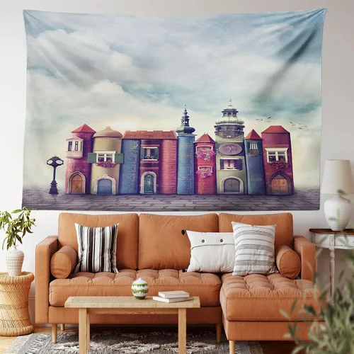 Vista 23 de Ambesonne Tapiz de hongos, atmósfera psicodélica, escena astral estrellada con motivos orientales trippy, decoración de tela para colgar en la pared