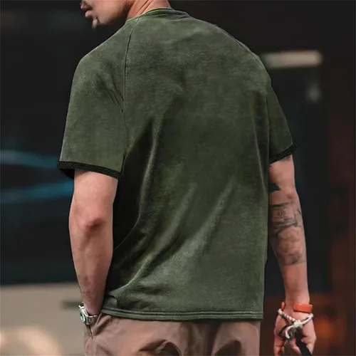 Vista 4 de Men's Oversized T-Shirts Acid Wash Short Sleeve Henley Shirt Regular Fit Raglan Sleeve Retro Distressed Athletic Tops