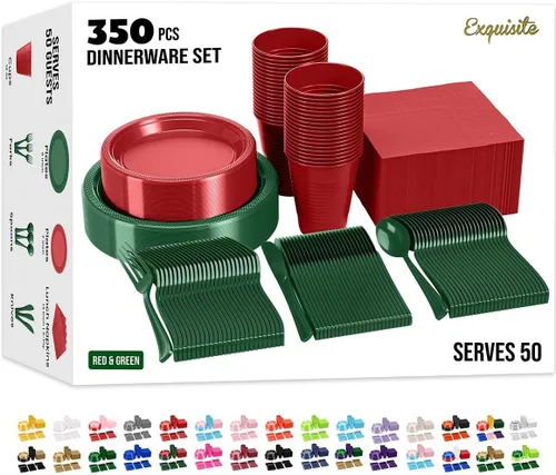 Vista 22 de Exquisite 350 Piezas Platos de Plástico de Cumpleaños Azules Para Fiestas, Juego de Platos Desechables de Cumpleaños Azules, 50 de Cada Juego