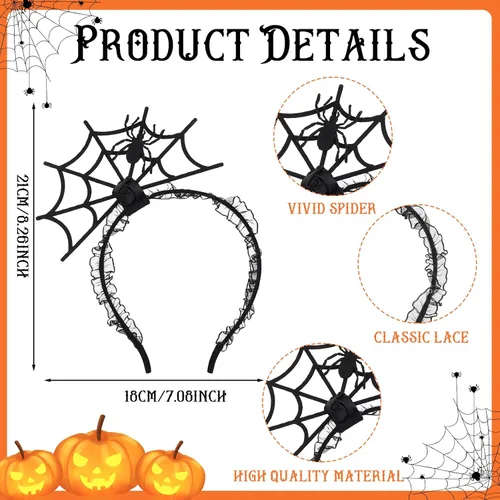 Vista 2 de WLLHYF Diadema de Halloween con diseño de araña, calabaza, fantasma, diadema de Halloween, tocado de araña, cosplay, festival