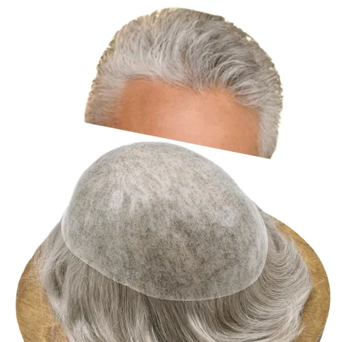 Vista 21 de Toupee para hombres Sistema de reemplazo de cabello humano PU piel fina V-looped Hair Piece Nature Hair System para hombre Toupee 6X8#1B Off Black