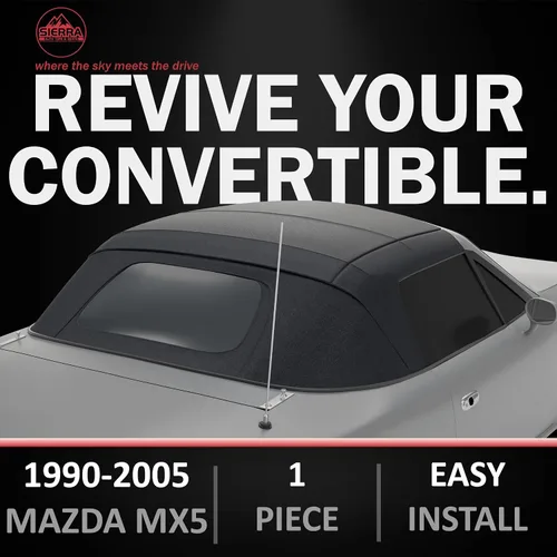 Vista 2 de Capota de vinilo de repuesto para automóvil descapotable Mazda Miata Cabriolet (para modelos 1990-96), con ventana de plástico transparente, Negro