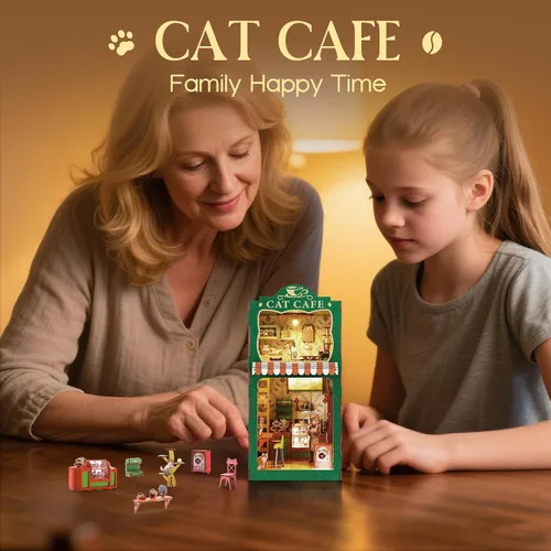 Vista 6 de Kit de Rincón de Libros, Kit de Casa en Miniatura DIY para Adultos, Adolescentes y Principiantes, Casa de Muñecas Booknook Café de Gatos Casa Café