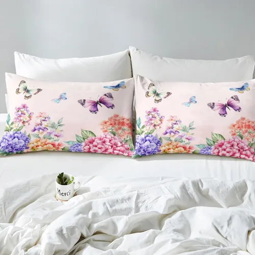 Vista 7 de Juego de edredón de mariposa morada tamaño individual para niñas y niños, ropa de cama rosa degradado, relleno de edredón de mariposa de ensueño