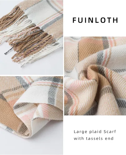 Vista 3 de Fuinloth Bufanda grande a cuadros para mujer, chal largo para invierno, cálido y ligero