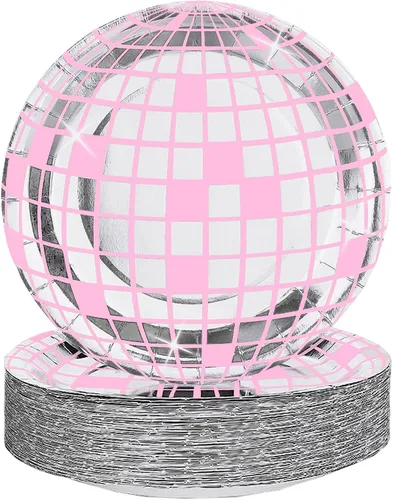 Vista 10 de FunisFun Platos de Discoteca Desechables Platos de Bola de Discoteca para Decoraciones de Fiesta de Discoteca de los 70s Boda Cumpleaños Despedida