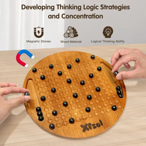 Vista 3 de Juego de ajedrez magnético, juego de mesa de madera dura de doble cara con 30 bolas magnéticas, desarrolla inteligencia, ejercicio cerebral