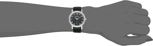 Vista 2 de Bulova Crystal- de la mujer Negro Correa de piel reloj con dial negro y vidrio Bisel talla única Negro