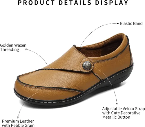 Vista 2 de Geoeleph Mocasines casuales para mujer, cómodos y cómodos para caminar, mocasines de cuero para conducir