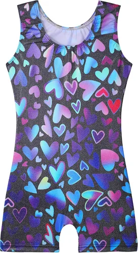 Vista 2 de EQSJIU Leotardos de gimnasia para niñas y niños, diseño de mosaico de arco iris, sirena, mariposa, estrellas, leopardo, galaxia, teñido anudado
