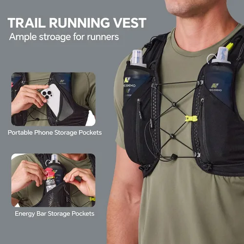 Vista 5 de N NEVO RHINO Chaleco de hidratación de Trail Running de 12L con 2 frascos Negro