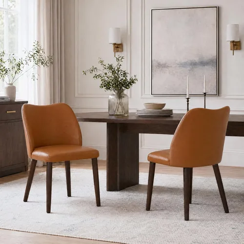 Vista 7 de MALOL Juego de 4 sillas de comedor, sillas de cocina tapizadas de tela con respaldo curvo, asiento acolchado y patas de madera maciza, silla