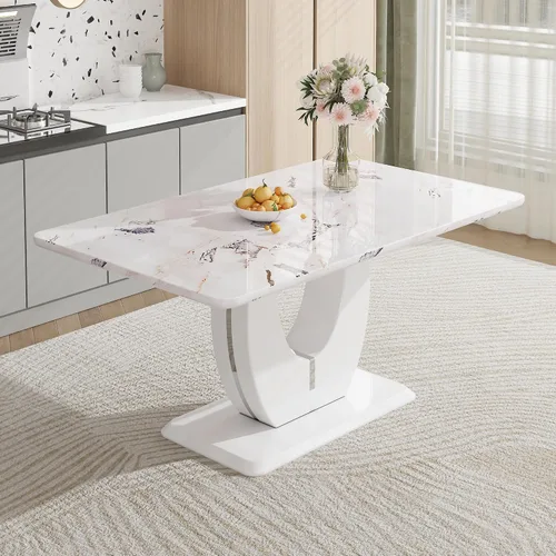 Vista 2 de JUFU Mesa de comedor de mármol sintético de 63 pulgadas para 4-6 personas, moderna mesa rectangular de cocina y comedor, mesa de MDF de aspecto