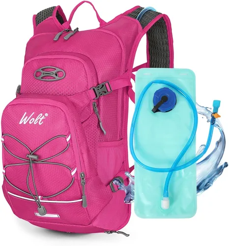 Vista 10 de WOLT Mochila de hidratación 18L para senderismo, mochila de agua con bolsa de agua de 2L para hombres y mujeres, paquete de hidratación para correr