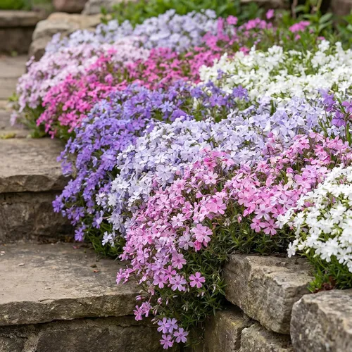 Vista 2 de Paquete de 3 plantas rastreras Phlox Live, 5-8 pulgadas, cubierta de suelo de Phlox rastrero perenne para jardín al aire libre (color aleatorio)
