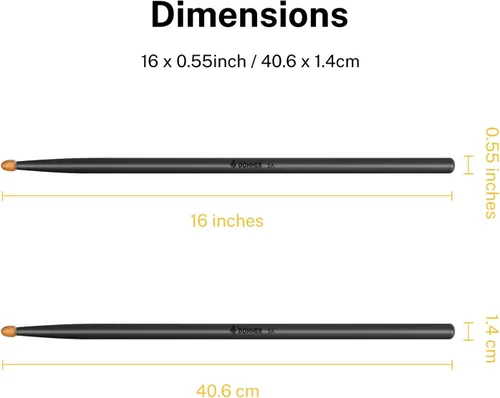 Vista 4 de Donner Baquetas 5A, baquetas clásicas de madera de arce negro con bolsa de almacenamiento, 2 pares