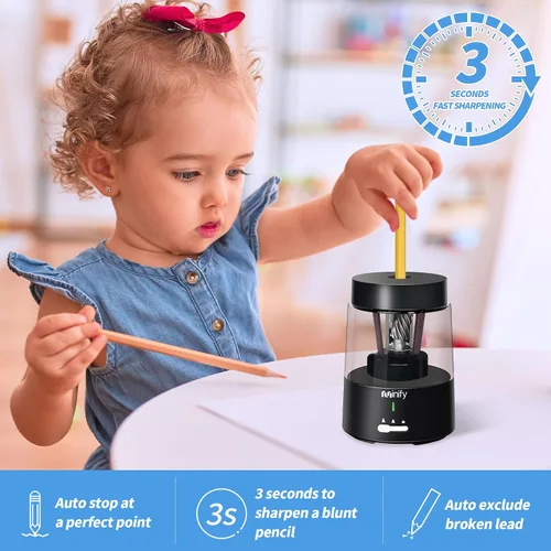 Vista 2 de Sacapuntas eléctrico, sacapuntas de lápiz, hoja resistente recargable con batería, sacapuntas para lápices de colores de 6-8 mm, parada automática
