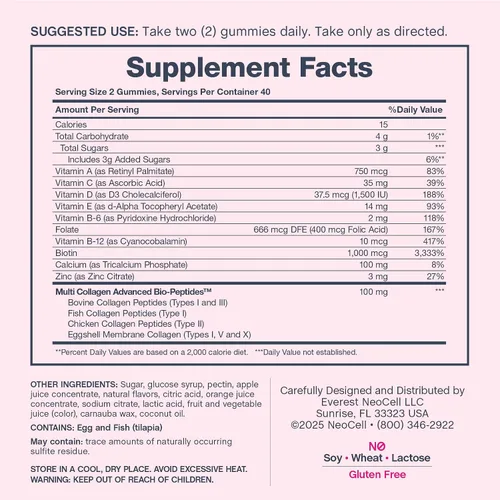 Vista 4 de NeoCell Gomitas multivitamínicas para mujer 80 gomitas Multi con colágeno avanzado con minerales esenciales Sabor a bayas