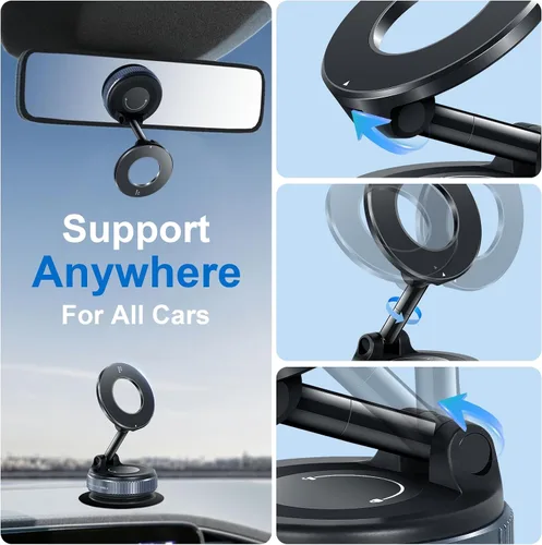 Vista 7 de Soporte magnético para teléfono de automóvil, soporte magnético ajustable de 360°, tamaño de bolsillo plegable, para automóvil, gimnasio, espejo
