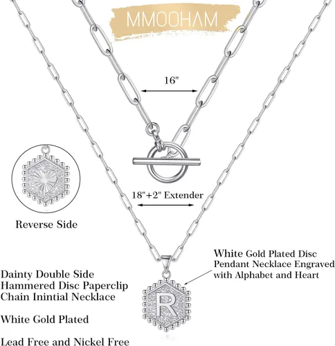 Vista 5 de M MOOHAM - Collares de oro chapados con oro de 14 quilates para mujer, con dije hexagonal, con letras, broche de barra de pasador, gargantilla