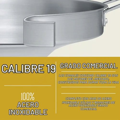Vista 5 de CONCORD Juego de utensilios de cocina de acero inoxidable de 3 piezas de 22 pulgadas. Comales Discada Set