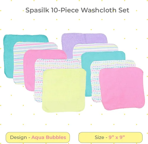 Vista 2 de Spasilk Juego de toallitas para niños y niñas recién nacidos, juego de toallas de rizo suave, paquete de 10, burbujas aguamarina, (010-1201)