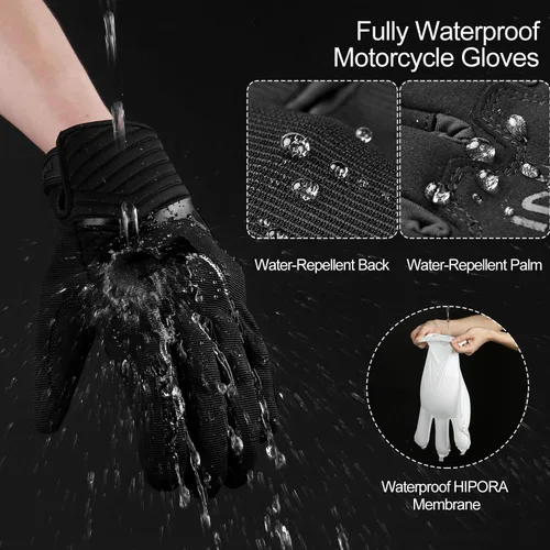 Vista 3 de INBIKE Guantes de invierno impermeables para motocicleta, con forro polar térmico, pantalla táctil, almohadilla de palma de TPR, amortiguación, Negro