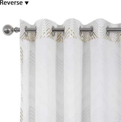 Vista 4 de always4u - Cortinas de terciopelo suave con estampado de lámina 84 pulgadas de largo, cortinas de chevron blanco y dorado, tratamiento de lujo