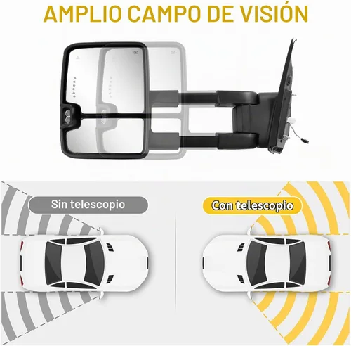 Vista 9 de Espejos de remolque Switchback para Tundra 2007-2021, Sequoia 2008-2017 con luz de estado dual, señal de giro, vidrio eléctrico calentado, luz