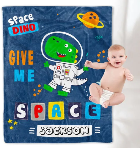 Vista 11 de YESCUSTOM Manta de forro polar de dinosaurio personalizada para niños y niñas, manta de texto personalizada para regalo de cumpleaños y ducha