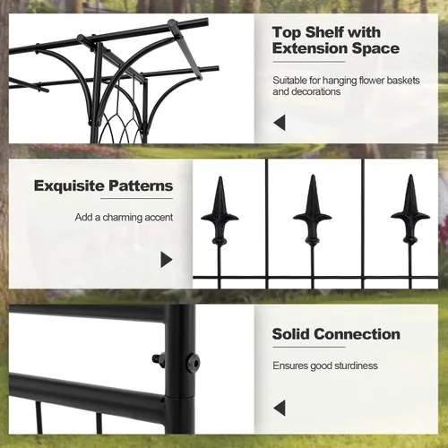 Vista 6 de Tangkula Cenador de jardín de 6.7 pies, arco de metal con enrejado para plantas trepadoras al aire libre, decoración de jardín al aire libre