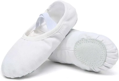 Vista 14 de Danzcue Zapatos de ballet para mujer, lona suave, piel sintética, zapatillas de baile para adultos, ideales para mujeres
