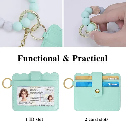 Vista 2 de YUOROS Llavero billetera cartera de pulsera para mujer llavero pulsera tarjetero