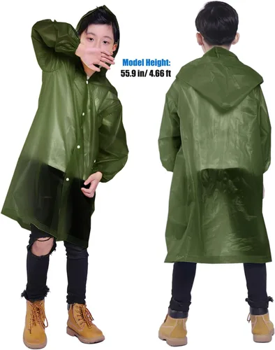 Vista 46 de Chaqueta de lluvia para niños, paquete de 2 ponchos de lluvia para niños, impermeables reutilizables para niños y niñas, impermeable, para exteriores