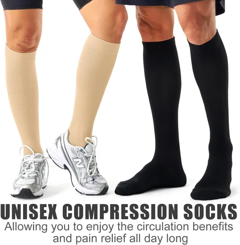 Vista 98 de Paquete de 3 pares de calcetines de compresión médica para mejorar la circulación de mujeres y hombres, para correr, hacer deporte y amamantar