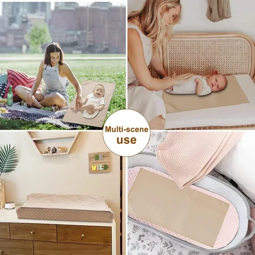 Vista 5 de Owlowla Cambiador de pañales para bebé, cambiador portátil, cambiador de viaje, para bebés y niños pequeños (beige y negro)