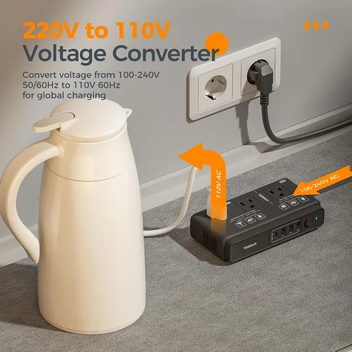 Vista 6 de TESSAN Adaptador de viaje universal con salida de CA dual (tipo C G A I) y convertidor de voltaje de 220 V a 110 V con 4 puertos USB (1 USB C), 3