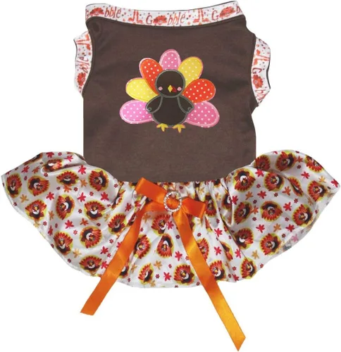 Vista 9 de Petitebella Vestido de cachorro de pavo arcoíris (marrón/naranja, talla XS)