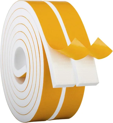 Vista 16 de Burlete de cinta de espuma autoadhesiva blanca para puertas y ventanas de 1 pulgada × 3/4 pulgada × 13 pies, tira de sellado de espuma de alta Blanco