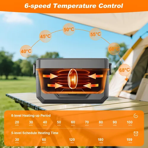 Vista 2 de Fiambrera eléctrica inalámbrica para adultos con temporizador, lonchera recargable autocalentable para hombres y mujeres con contenedor SS de 1.2 L