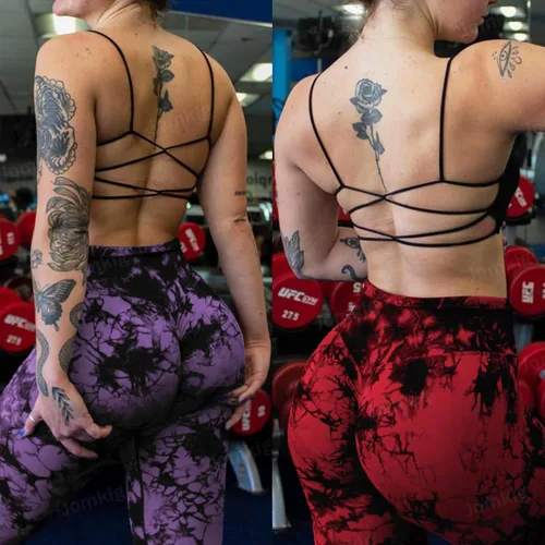 Vista 3 de Jomkig Leggings sin costuras de teñido anudado para mujer, pantalones de yoga de cintura alta, mallas de compresión para levantamiento de glúteos
