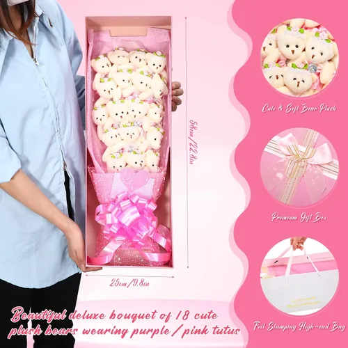 Vista 2 de Jexine Bonito ramo de flores de oso de graduación, incluye 18 piezas de oso de peluche de tallo largo con diamante y caja de regalo para bodas