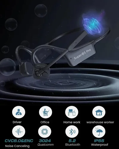 Vista 3 de Auriculares Bluetooth de conducción ósea con micrófono ENC Boom Mic Auriculares inalámbricos para computadora con micrófono Cancelación de ruido