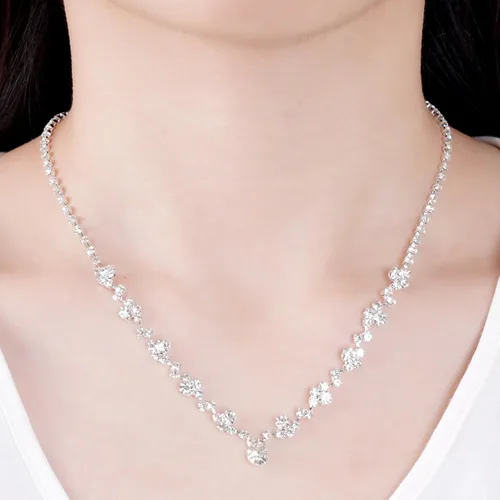 Vista 5 de Jmkcoz Women Jewelry Set Silver Necklace Earrings Bracelet Rhinestone Crystal Bridal Wedding Jewelry Sets for Brides Bridesmaid Wedding Party