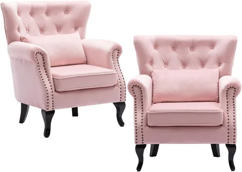 Vista 28 de chairus Silla de Acento Moderna de Mediados de Siglo con Otomana, Cómoda Silla Individual de Sofá de Lino con Botones Capitoné Sillón Orejero