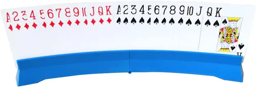 Vista 2 de Paquete de 2 tarjetas de juego para juego de cartas Bridge Canasta, portatarjetas plegables para naipes, estante curvo para adultos y personas