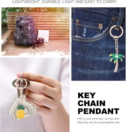 Vista 7 de KESYOO Llavero hawaiano de piña y cactus con forma de hoja de palma, llavero con diamantes de imitación, colgante para bolso, bolso, decoración