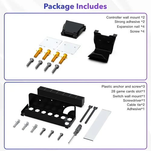 Vista 7 de KUNSLUCK Soporte de pared para Nintendo SwitchSwitch OLED con 2 controladores de montaje de pared y 28 tarjeteros de juego, almacena de forma segura